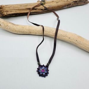 American Eagle Prism Blossom Leather Cord Necklace